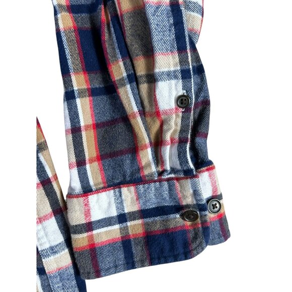 Lands End Flannel Shirt Beige Red White Plaid Men's 3XL/T Long Sleeve Buttons - Picture 5 of 12